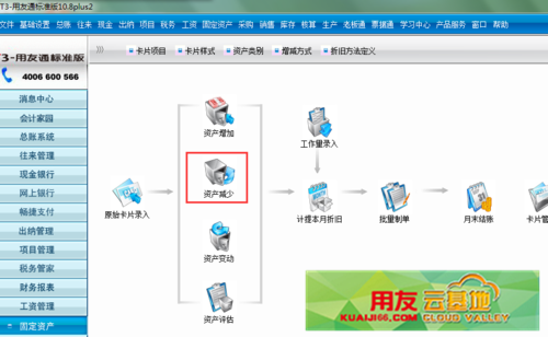 用友t3固定资产减少